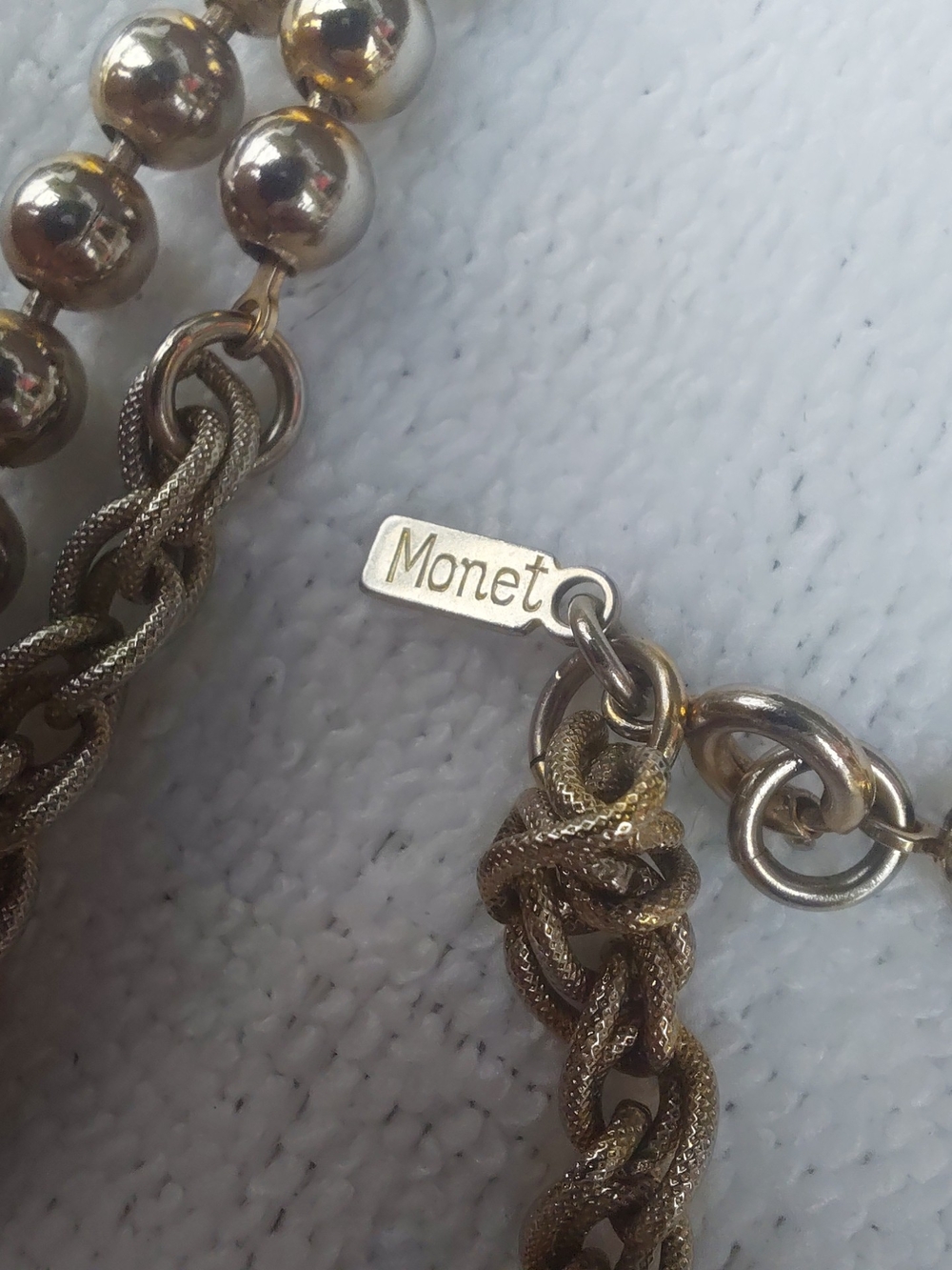 Vintage Monet Rose Gold Tone Beaded Rope Chain with Extender & Bonus Earrings